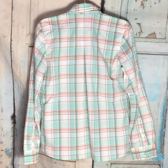 Patagonia Womans 8 Medium Cotton Blend Button Up Shirt Long Sleeve Green Orange - Picture 5 of 5